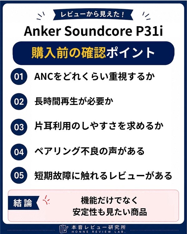 Anker Soundcore P31i　確認したいポイント