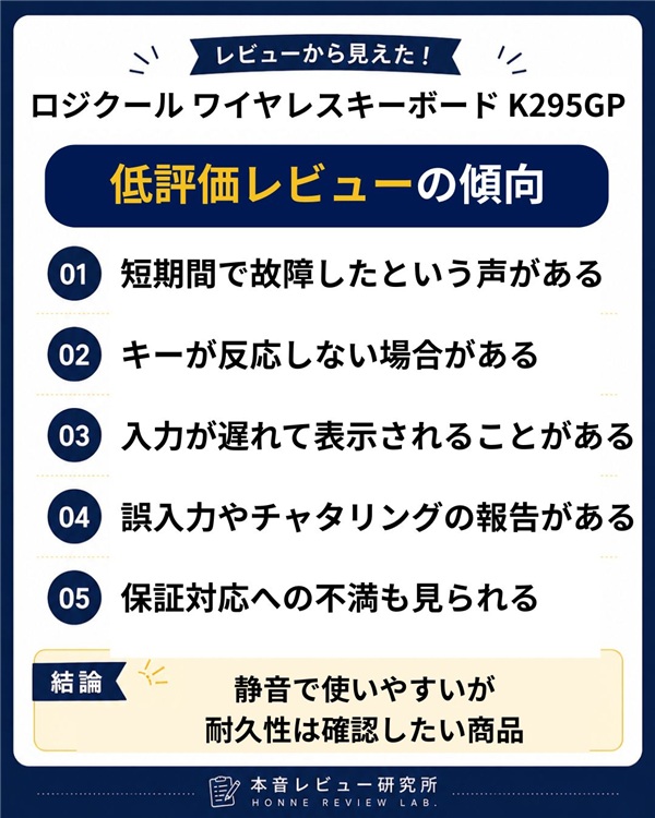 ロジクール ワイヤレスキーボード K295GP　低評価レビュー