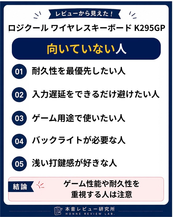 ロジクール ワイヤレスキーボード K295GP　向いていない人