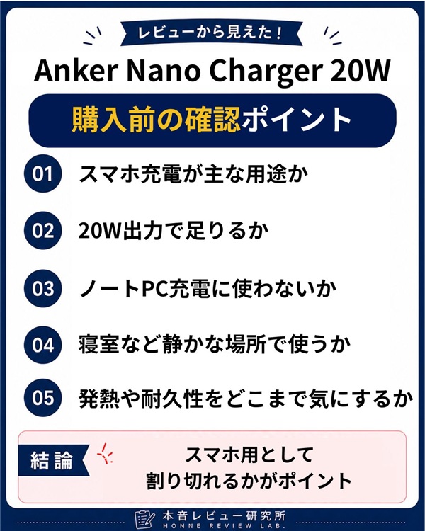 Anker Nano Charger 20W 購入前に確認したいポイント