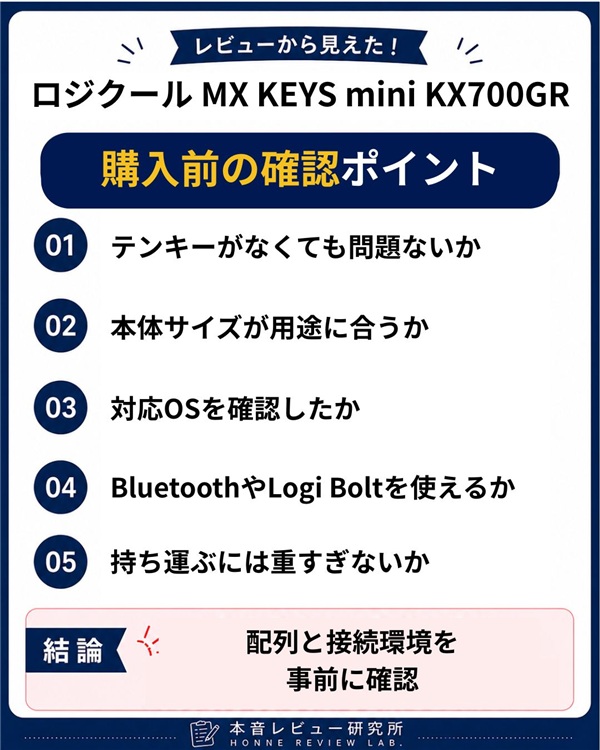 ロジクール MX KEYS mini KX700GR 購入する前に確認したいポイント